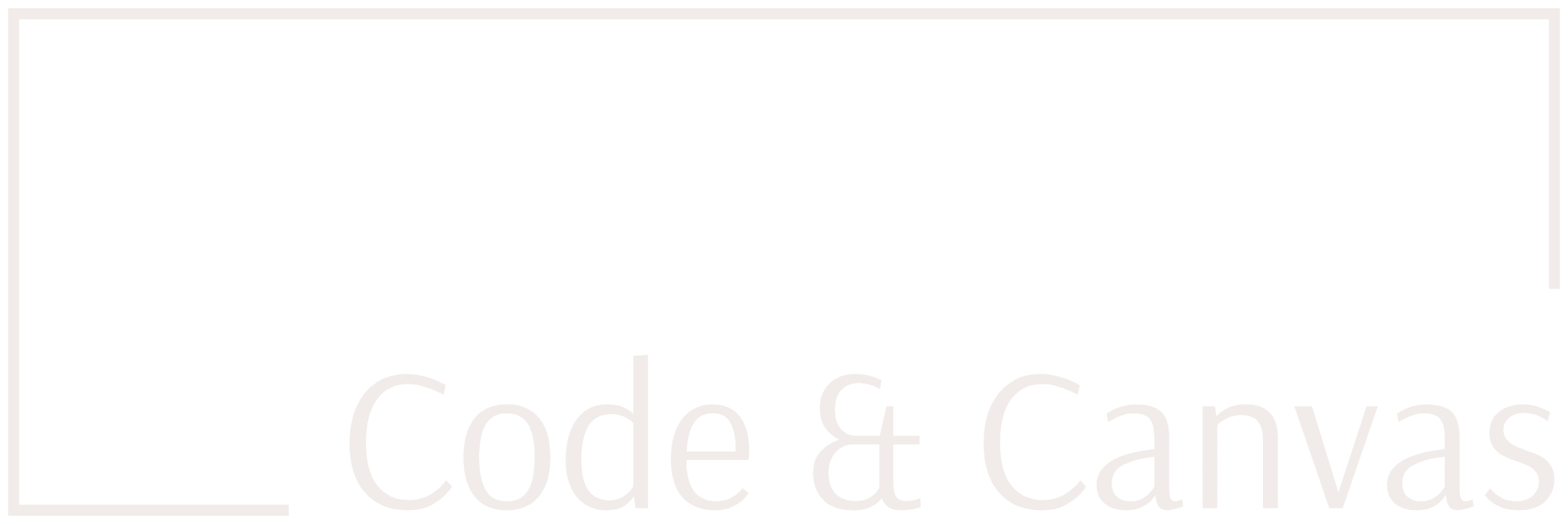 Logo von Code & Canvas mit weißer Schrift und Rahmen auf schwarzem Hintergrund