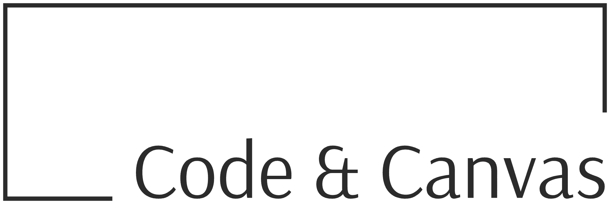 Logo von Code & Canvas mit schwarzer Schrift und Rahmen auf transparentem Hintergrund